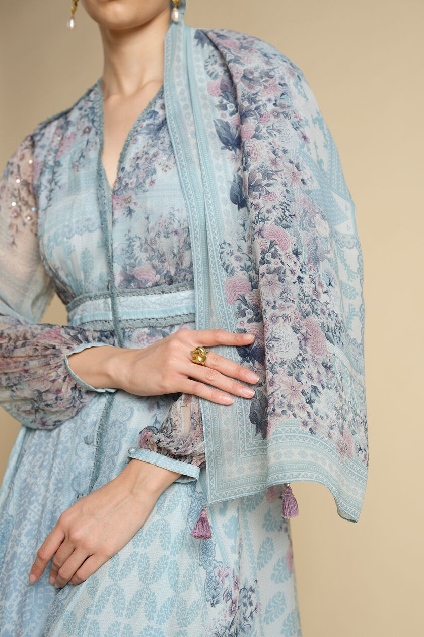 Juri Printed Stole - Powder Blue, Powder Blue, image 3